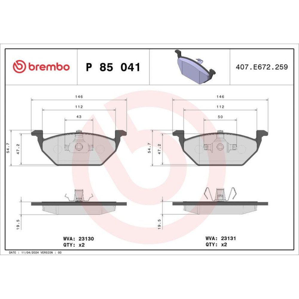 Brembo Bremsklötze Bremsbeläge Vorne A1 A3 Seat Ibiza Leon Golf Polo UP P85041