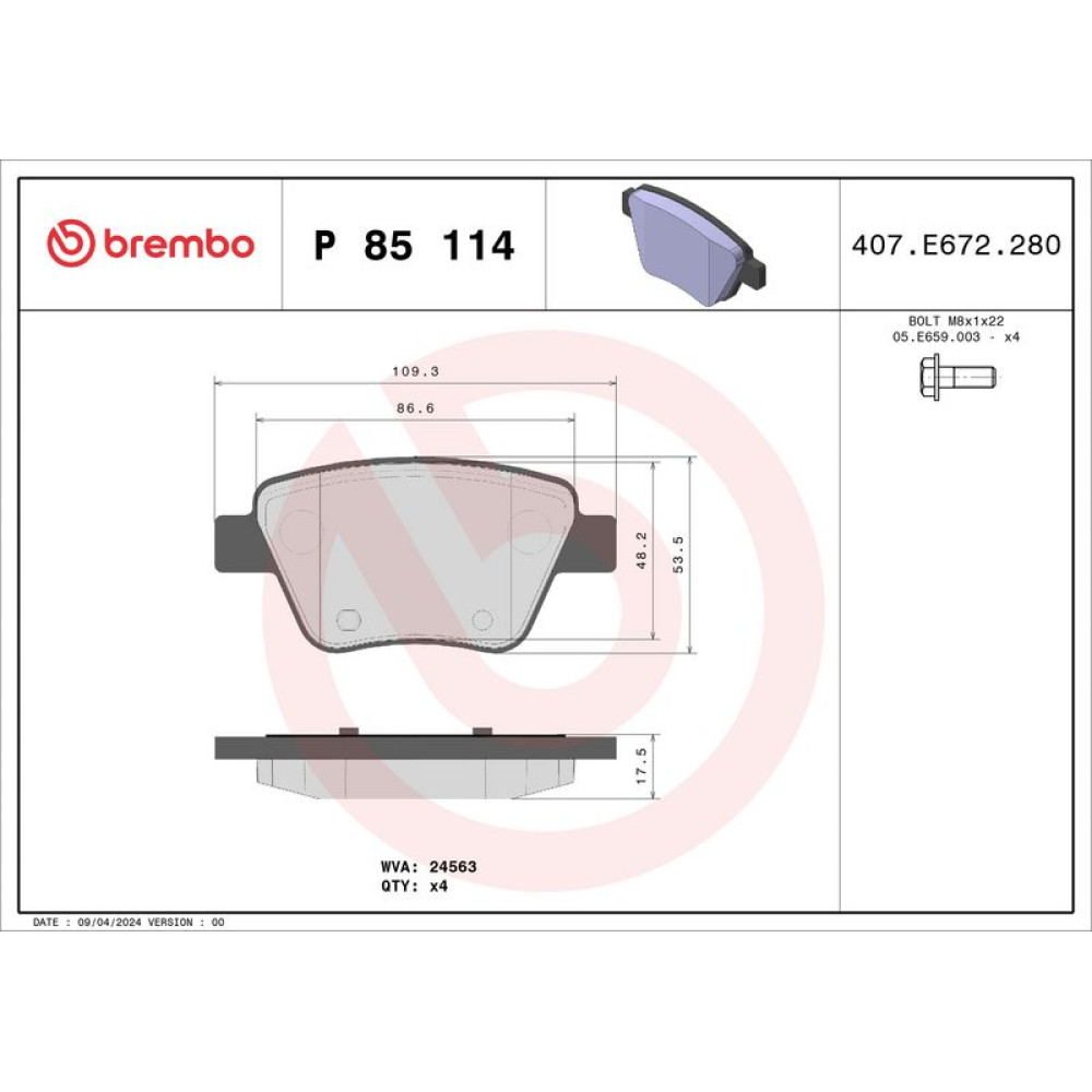 Brembo Bremsklötze Bremsbeläge Hinten Audi A1 A3 Beetle Scirooco Touran P85114