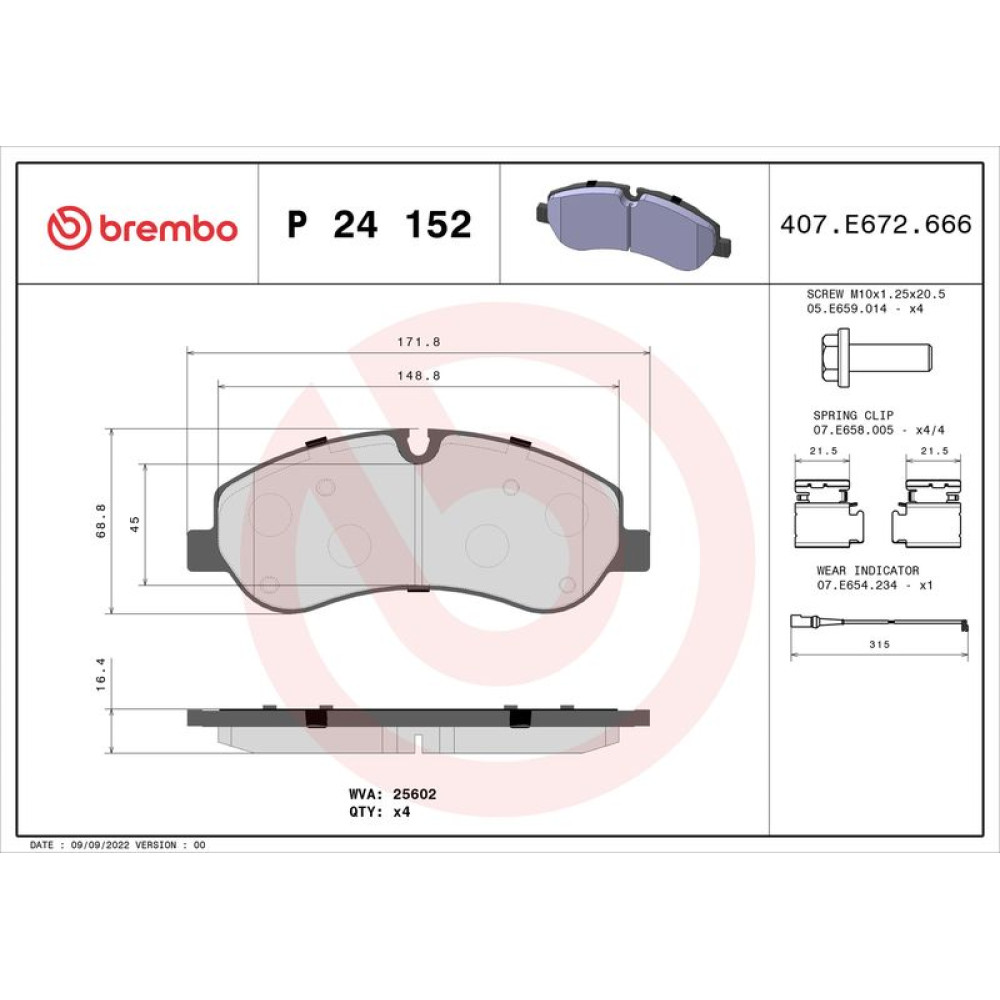 Brembo Bremsklötze Bremsbeläge vorne für Ford Tourneo Transi 2.0 2.2 TDCi P24152