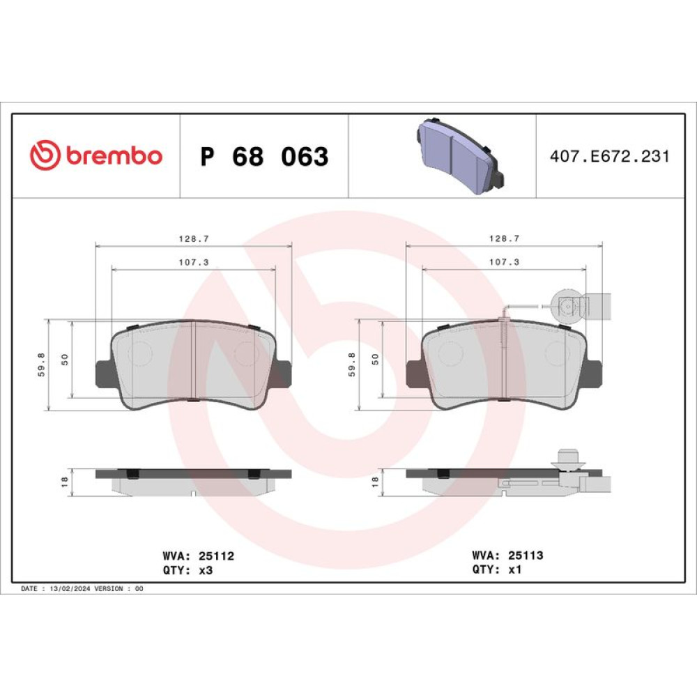 Brembo Bremsklötze Bremsbeläge hinten Opel Movan B Renault Master III P68063