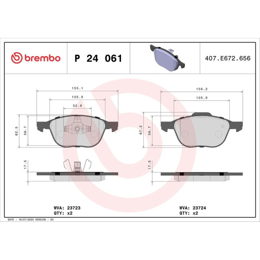 Brembo Bremsbeläge Bremsklötze Vorne für Ford C-Max Focus II III Kuga P24061