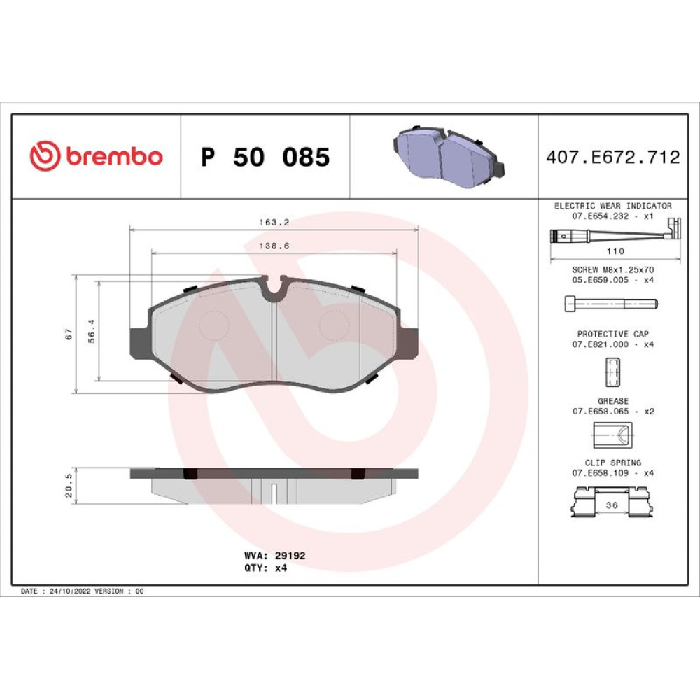 Brembo Bremsbeläge Bremsklötze inkl Warnkontakt für Mercedes Viano W639