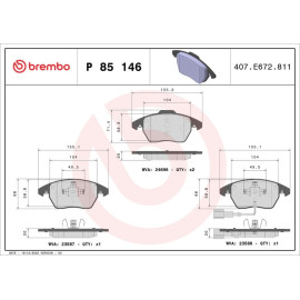 Brembo Bremklötze Bremsbeläge Vorne Audi A1 A3 TT VW Golf Passat Beetle P85146