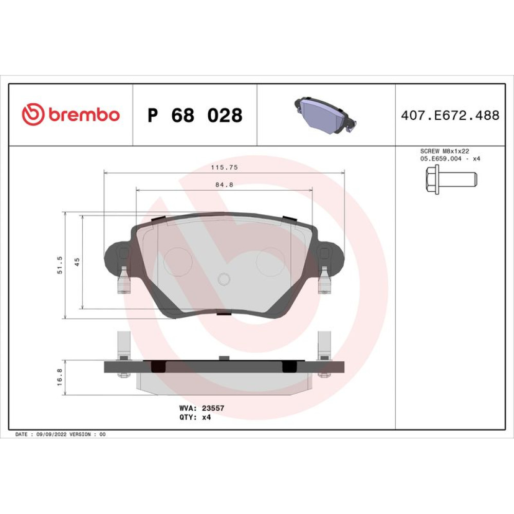 Original Brembo Bremsklötze Bremsbeläge hinten für Renault Kangoo 1.6 P68028