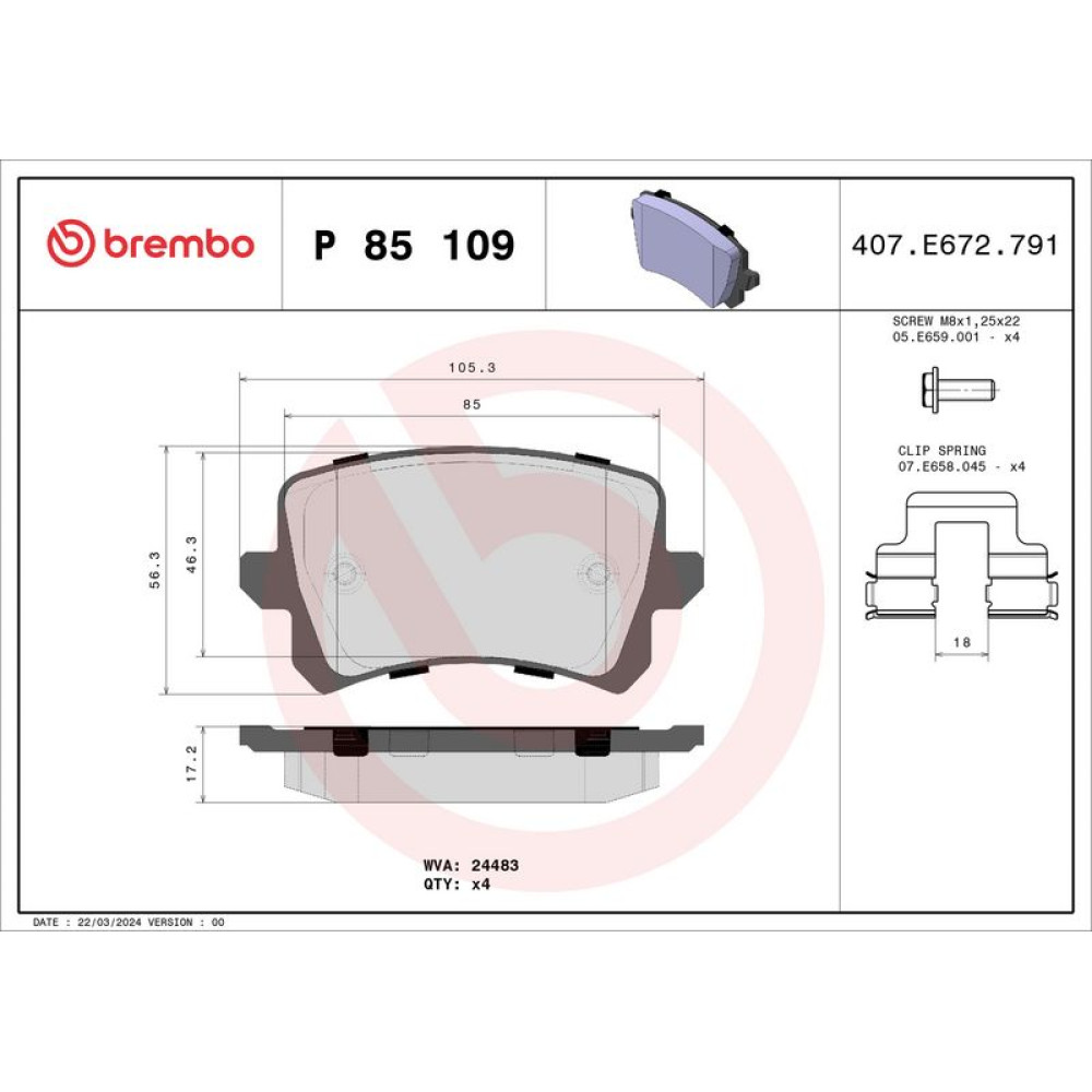 Brembo Bremsbeläge Bremsklotz Hinterachse Audi Q3 Seat Alhambra VW Passat P85109